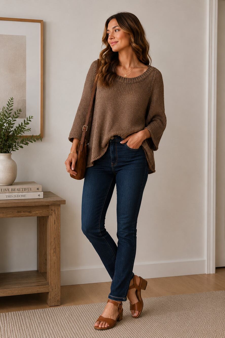 Soft Surroundings Brown Chunky Knit Oversized Sweater Womens L Lagenlook Fall